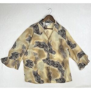 KC Studio Womens Blouse Top Zebra Print  Long Sleeve 18W Polyester